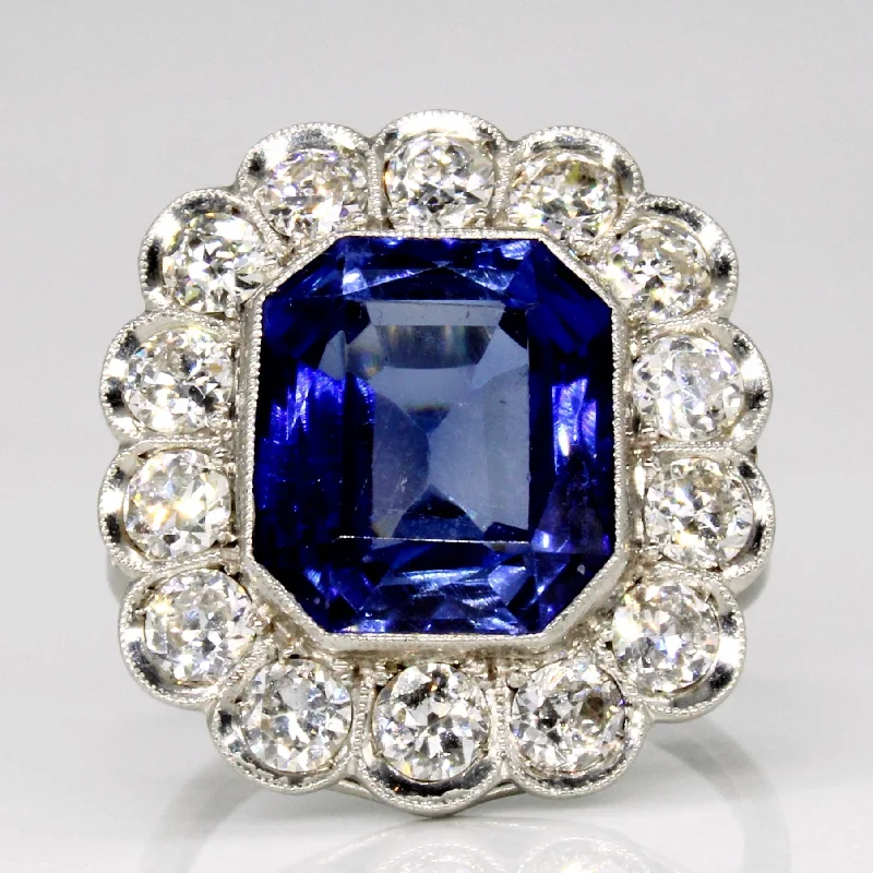 Chic, Trendy, And Affordable Jewelry Sale Vintage Platinum Synthetic Sapphire & Natural Old Cut Diamond Cocktail Ring | 6.55ct, 1.54ctw SI1/2 G-I | SZ 5.5 | Chic, Trendy, And Affordable Jewelry Sale Vintage Platinum Synthetic Sapphire & Natural Old Cut Diamond Cocktail Ring | 6.55ct, 1.54ctw SI1/2 G-I | SZ 5.5 |