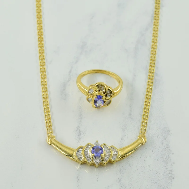 Shop Fine Jewelry With Amazing Deals Tanzanite & Diamond Suite | 0.76ctw, 0.30ctw | 17.5" | SZ 5.5 | Shop Fine Jewelry With Amazing Deals Tanzanite & Diamond Suite | 0.76ctw, 0.30ctw | 17.5" | SZ 5.5 |