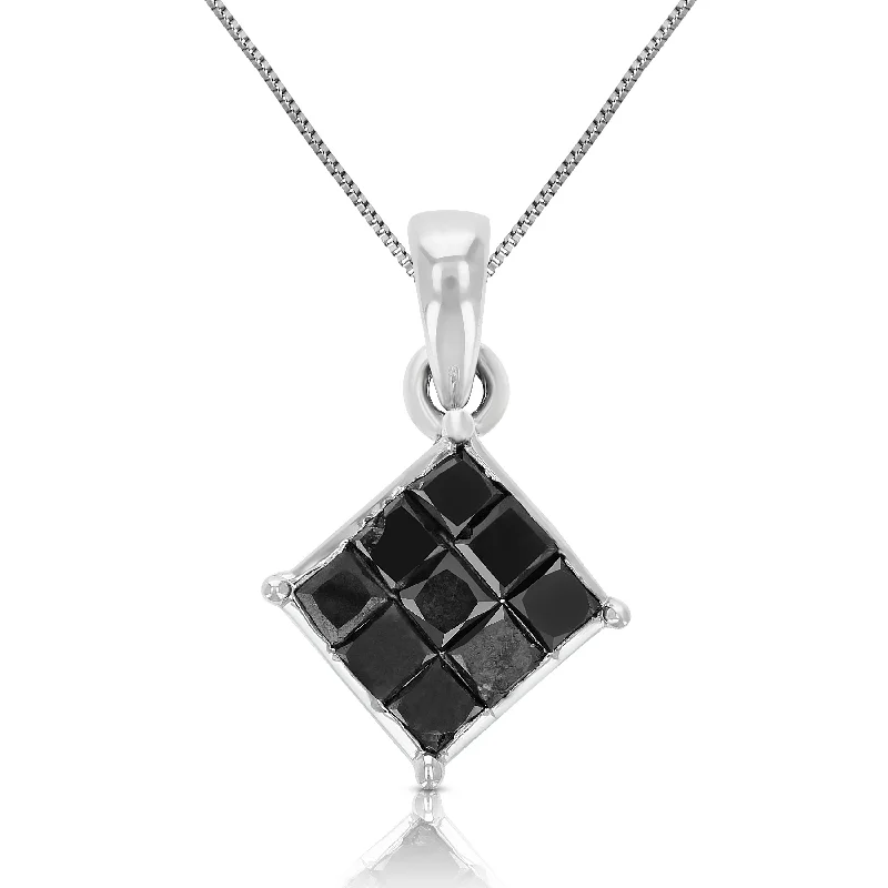 Limited-Stock Jewelry Sale – Shop Before It's Gone 0.70 cttw Princess Cut Black Diamond Composite Pendant Necklace 10K White Gold