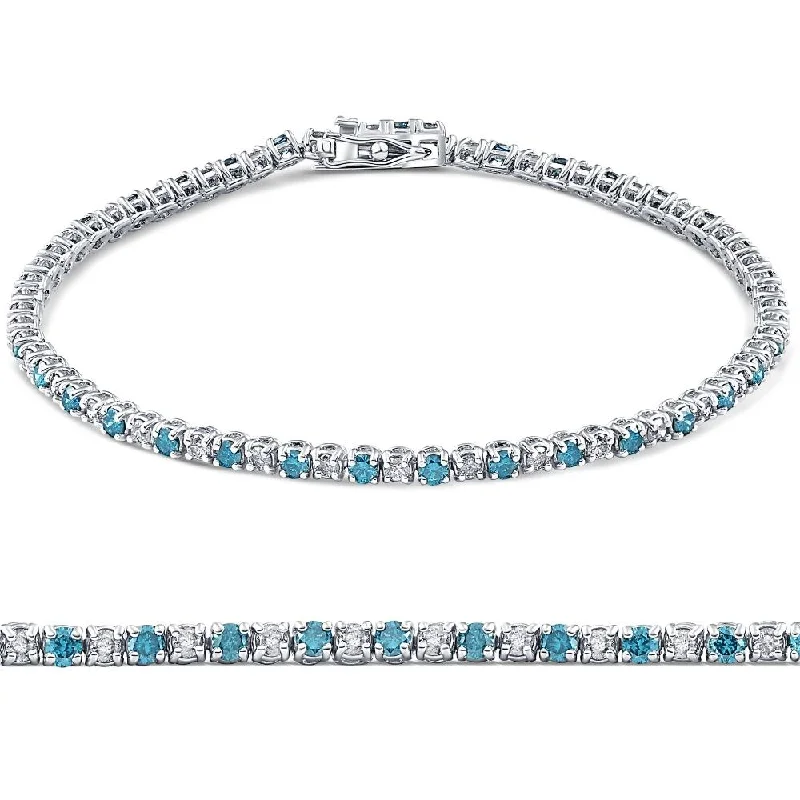 Discounted Jewelry For A Glamorous Look 1 1/2ct Blue and White Diamond Tennis Bracelet 14K White Gold