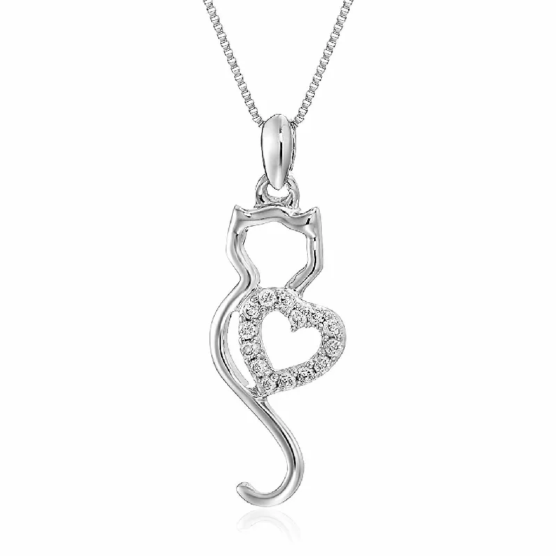 Grab Exquisite Jewelry At The Lowest Prices 1/10 cttw Diamond Cat Pendant In 14K White Gold with 18 Inch Chain