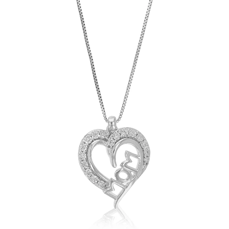 Jewelry Clearance – Final Chance To Save Big 1/10 cttw Lab Grown Diamond MOM Pendant Necklace .925 Sterling Silver 3/4 Inch With 18 Inch Chain