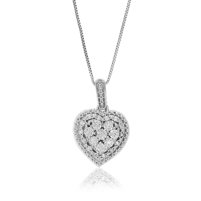 Jewelry Deals That Outshine The Rest 1/12 cttw Lab Grown Diamond Heart Cluster Pendant Necklace .925 Sterling Silver 3/4 Inch with 18 Inch Chain