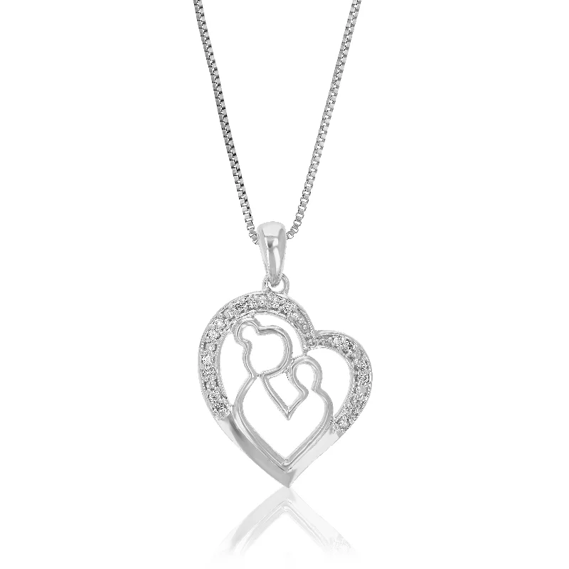 Luxury Jewelry Without The Luxury Price Tag 1/12 cttw Lab Grown Diamond Pendant Heart And Mom Necklace .925 Sterling Silver 2/3 Inch With 18 Inch Chain