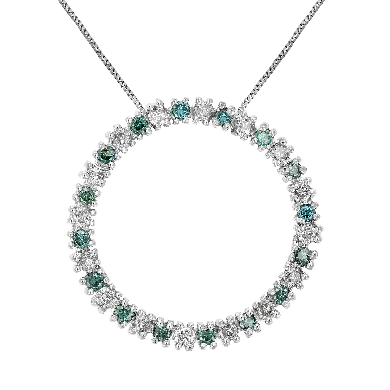 Don't Miss Out On Bestselling Jewelry At Special Prices 1/2 cttw Blue and White Diamond Circle Pendant Necklace 14K White Gold and Chain