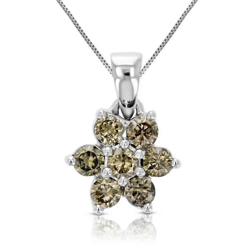 Must-Have Jewelry At Unbelievable Discounts 1/2 cttw Champagne Diamond Cluster Composite Pendant Necklace 10K White Gold