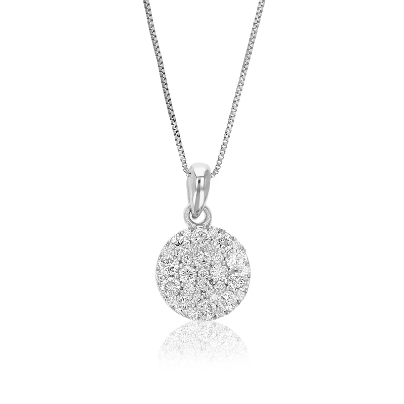 1/2 cttw Lab Grown Diamond Round Diamond Cluster Pendant Necklace .925 Sterling Silver 2/3 Inch with 18 Inch Chain