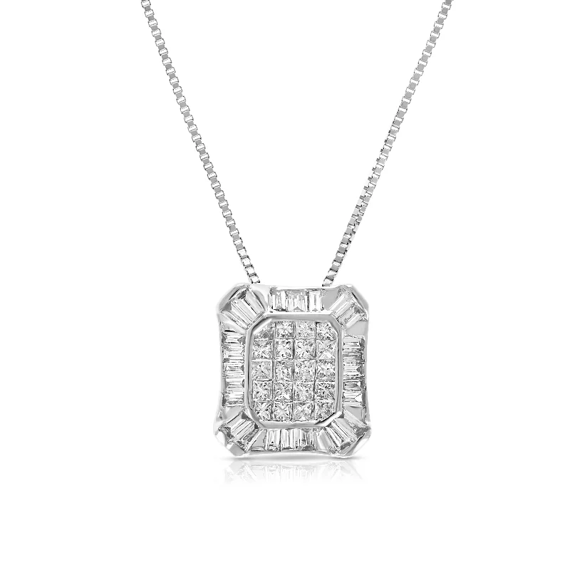Elegant Necklaces And Bracelets At Limited-Time Offers 1/2 cttw Princess and Baguette Diamond Composite Pendant Necklace 14K White Gold