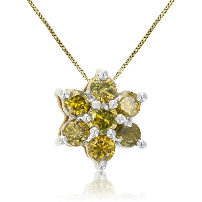 Buy More, Save More On Stunning Jewelry Pieces 1/2 cttw Yellow Diamond Cluster Composite Pendant Necklace 10K Yellow Gold