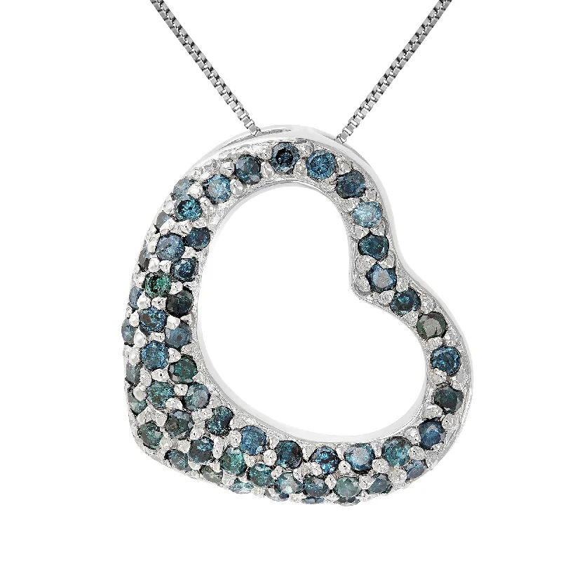 Once-A-Year Jewelry Sale – Grab Your Favorites Now 1.25 cttw Blue Diamond Heart Pendant Necklace .925 Sterling Silver with Chain