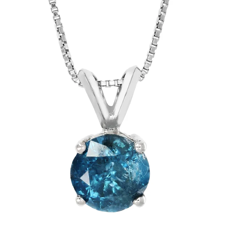 Shop Dazzling Rings, Earrings, And More At Special Discounts 1.25 cttw Blue Diamond Solitaire Pendant Necklace 14K White Gold Round and Chain