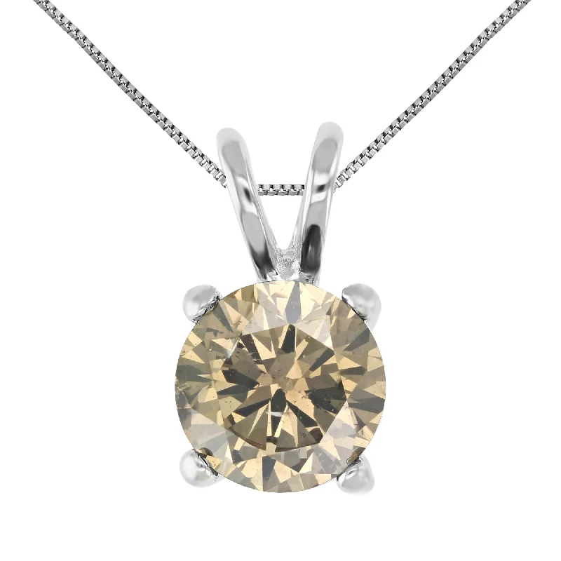 Trendy And Classic Jewelry Now At Reduced Prices 1/3 cttw Champagne Diamond Solitaire Pendant 14K White Gold Round with Chain