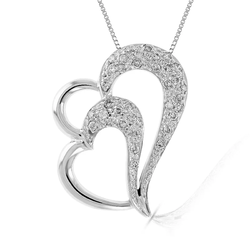 Trending Jewelry Now At Unbeatable Prices 1/3 cttw Diamond Double Heart Pendant Necklace 14K White Gold with 18 Inch Chain