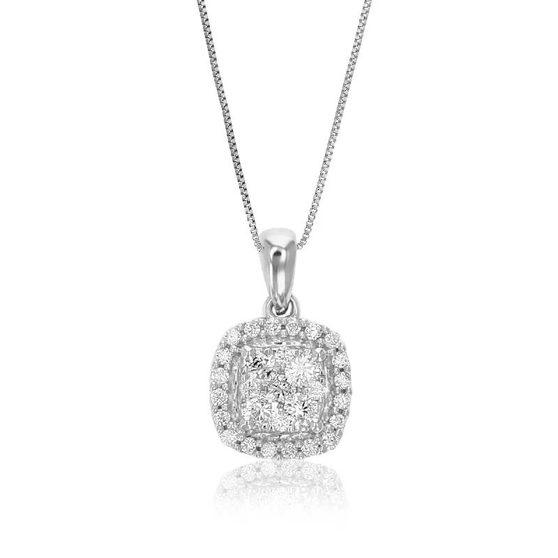 Timeless Elegance, Temporary Discounts – Act Fast 1/4 cttw Lab Grown Diamond Cushion Cluster Pendant Necklace .925 Sterling Silver 1/2 Inch with 18 Inch Chain