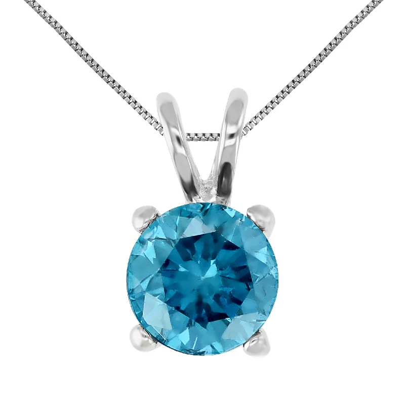 Beautiful Jewelry, Breathtaking Discounts – Hurry In 1.40 cttw Blue Diamond Solitaire Pendant Necklace 14K White Gold Round and Chain