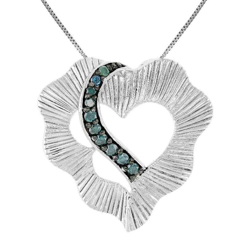 Get The Sparkle You Love At Prices You Adore 1/5 cttw Blue Diamond Heart Pendant Necklace .925 Sterling Silver With Chain