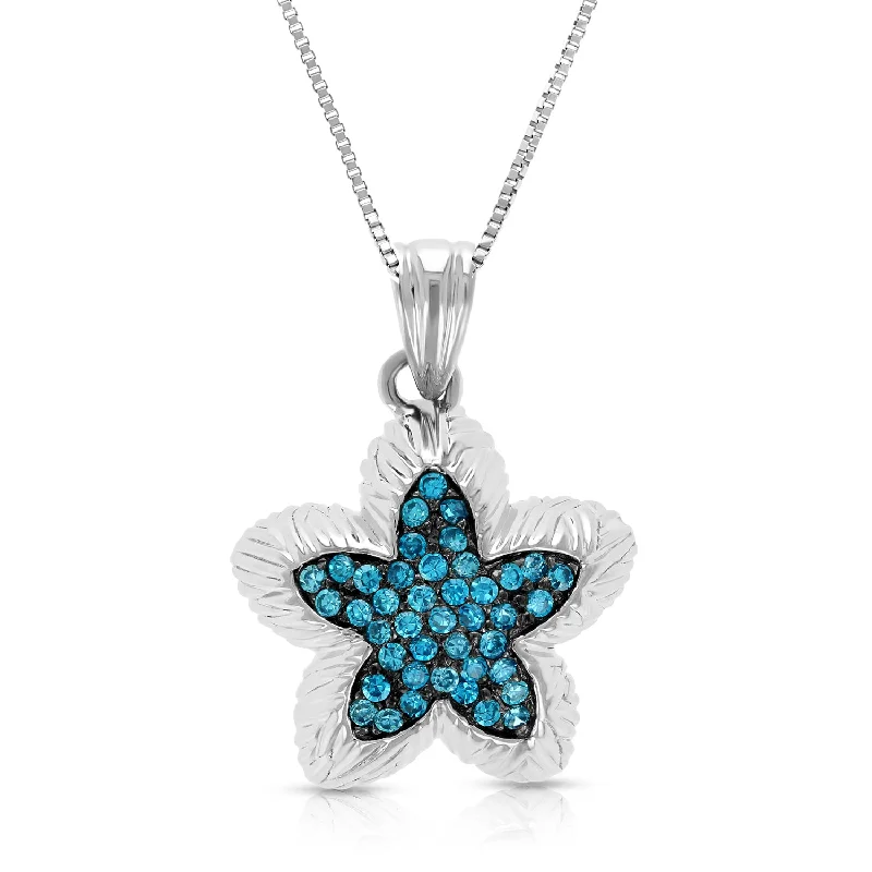 Timeless Elegance Now At Special Discounts 1 cttw Blue Diamond Starfish Pendant Necklace 14K White Gold with 18 Inch Chain
