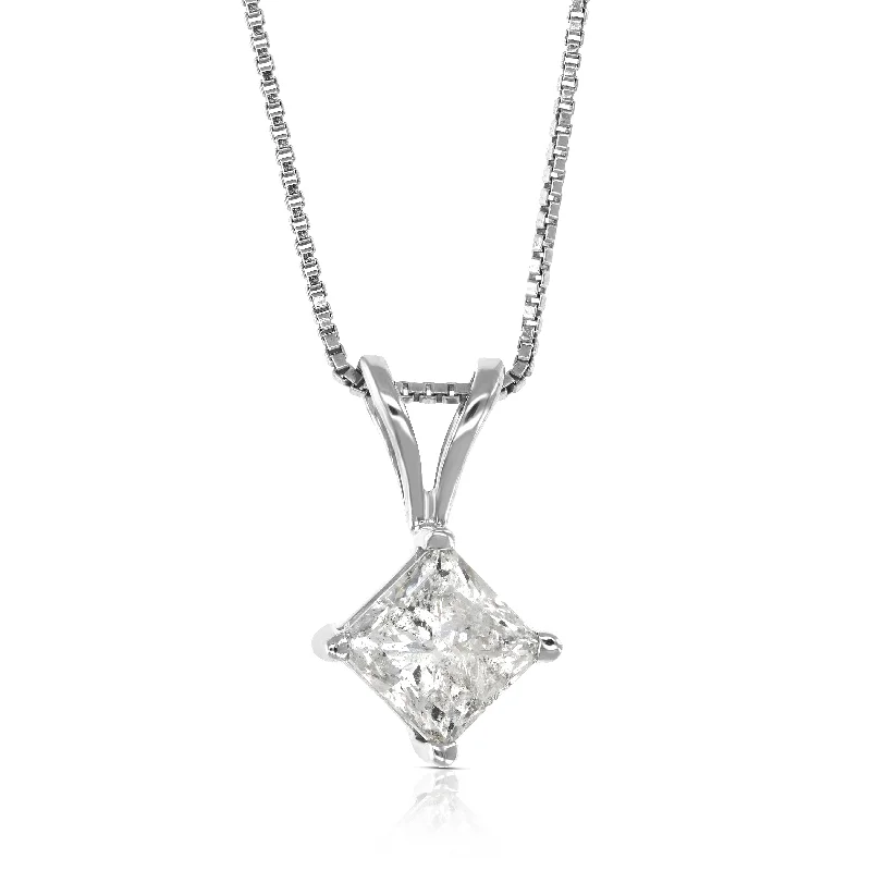 Flash Sale On Stunning Jewelry – Limited Stock Available 1 cttw Diamond Solitaire Pendant Necklace 14K White Gold Princess with Chain