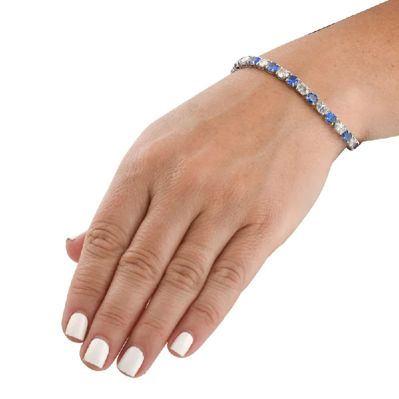 Seasonal Jewelry Clearance – Best Styles At The Lowest Prices 11 1/2Ct Blue Sapphire & Natural Diamond Tennis Bracelet in 14k White Gold 7"
