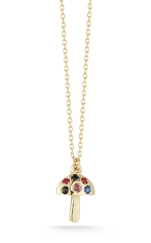 14K Gold & Gemstone Mushroom Necklace