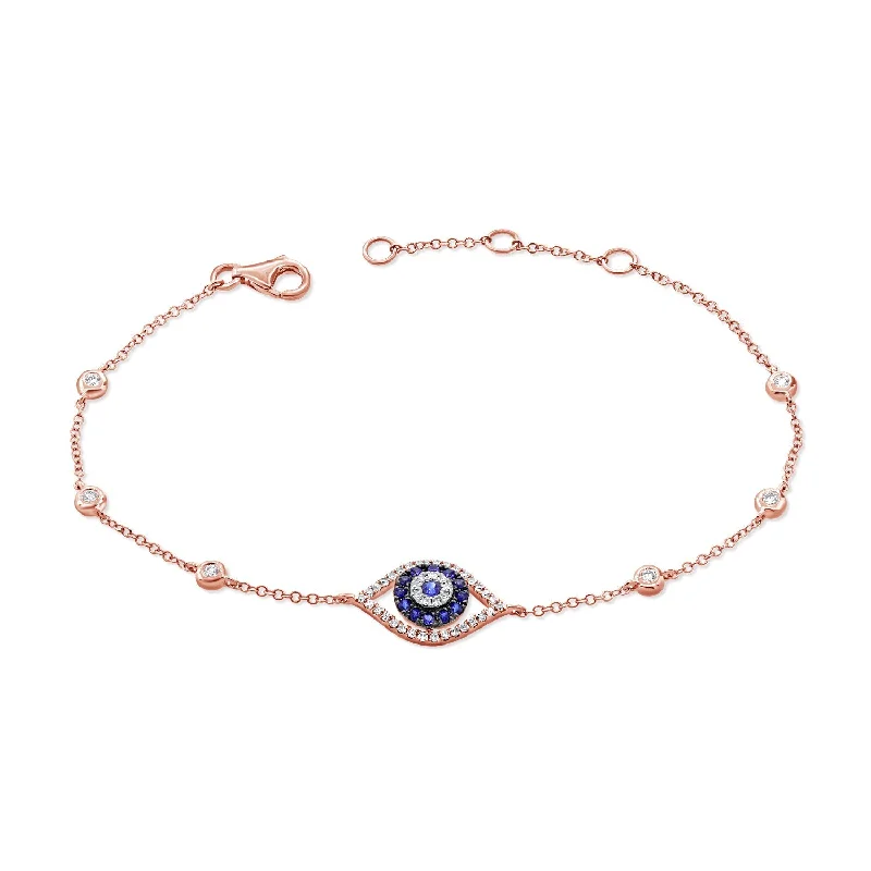 Handcrafted Beauty At Affordable Prices 14k Gold Sapphire & Diamond Evil Eye Bracelet