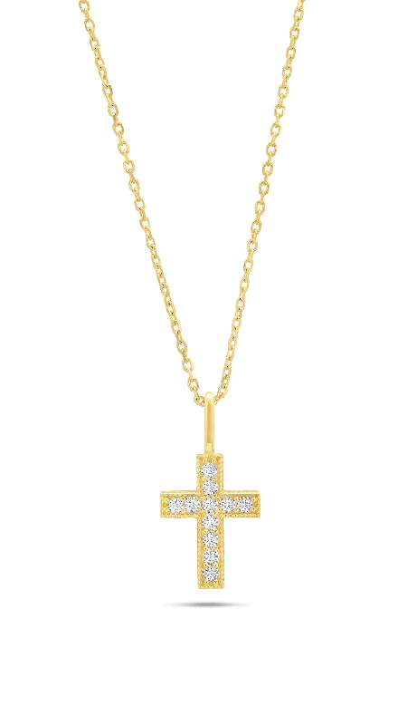 14k White or Yellow Gold Cross Pendant Necklace with Cubic Zirconia and 18 Inch Adjustable Chain