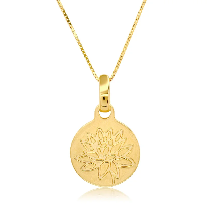 14K Yellow Gold Over Sterling Silver Lotus Pendant Necklace, 18 Inch Chain