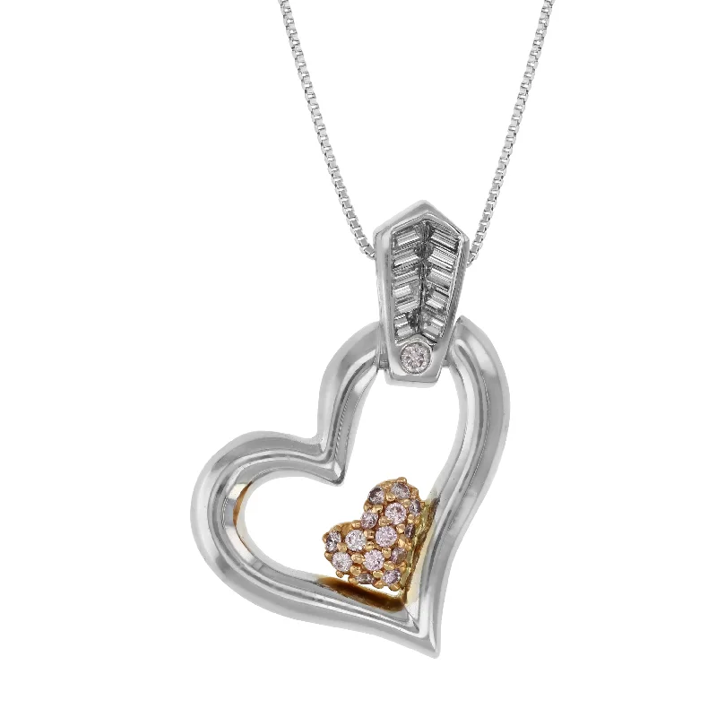 Shop Handcrafted Jewelry At Special Promotional Rates 2/5 cttw Baguette Diamond Heart Pendant Necklace 10K Two Tone Gold with Chain