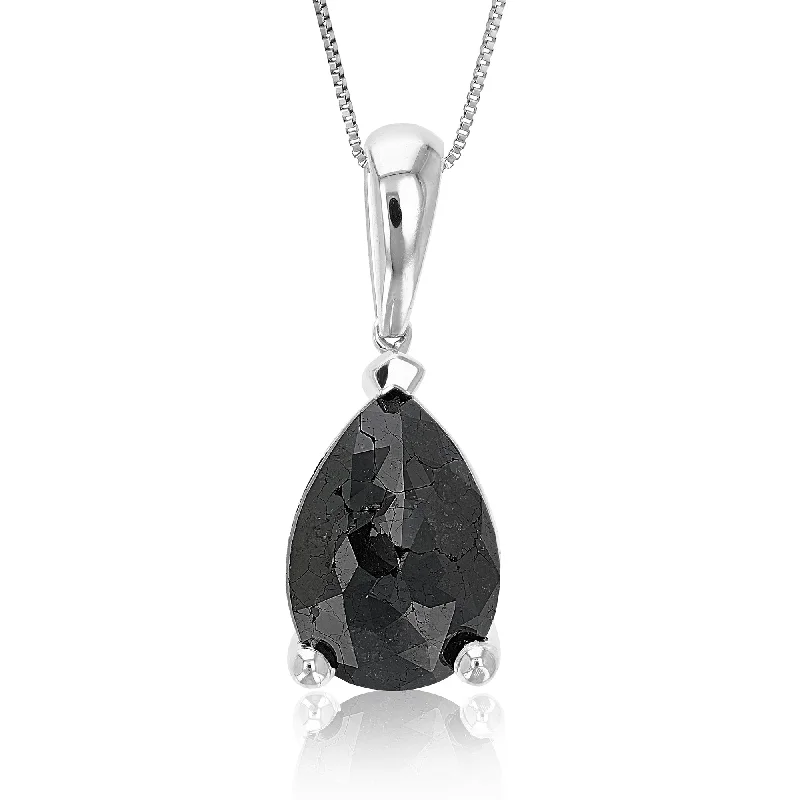 2.50 cttw Pear Shape Black Diamond Pendant Necklace Sterling Silver With Chain