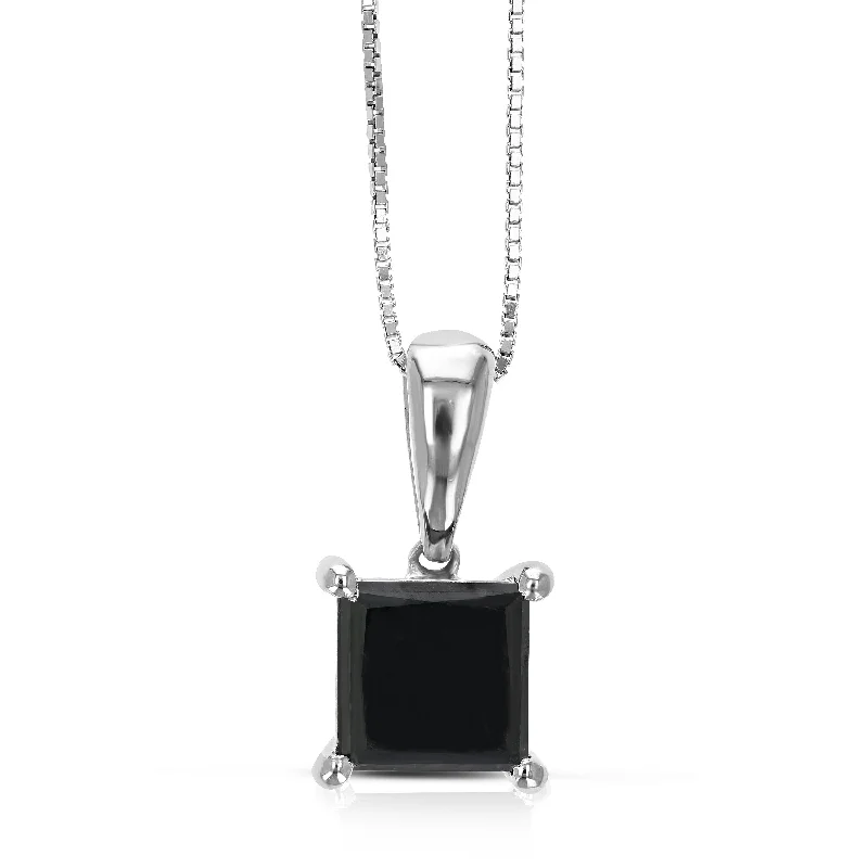 2.50 cttw Princess Cut Black Diamond Pendants Sterling Silver With 18 Inch Chain