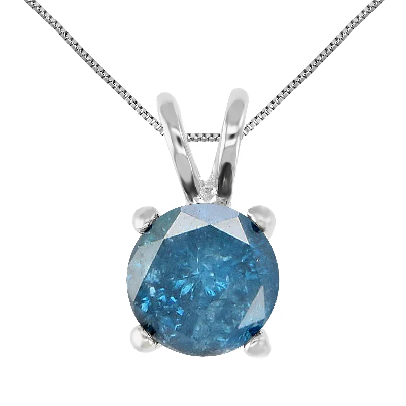 Chic And Stylish Jewelry At Discounted Prices 2 cttw Blue Diamond Solitaire Pendant Necklace 14K White Gold Round with Chain