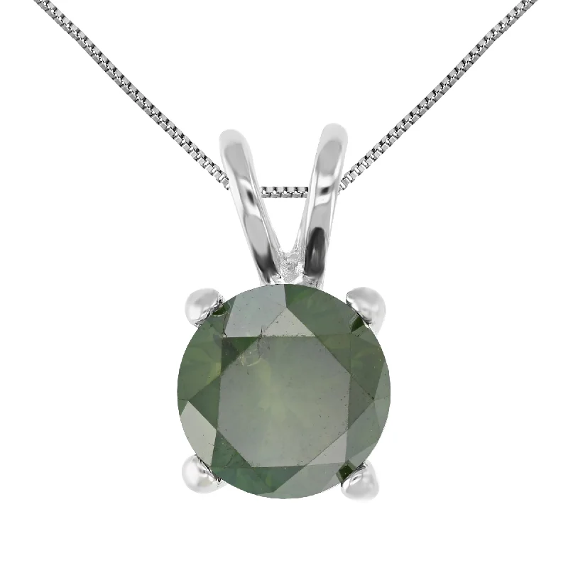 Affordable Elegance – Premium Jewelry At Special Prices 2 cttw Green Diamond Solitaire Pendant Necklace 14K White Gold Round with Chain