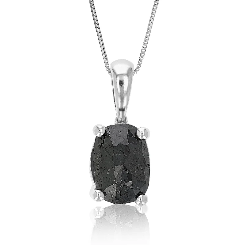 2 cttw Oval Shape Black Diamond Pendant Necklace Sterling Silver With Chain