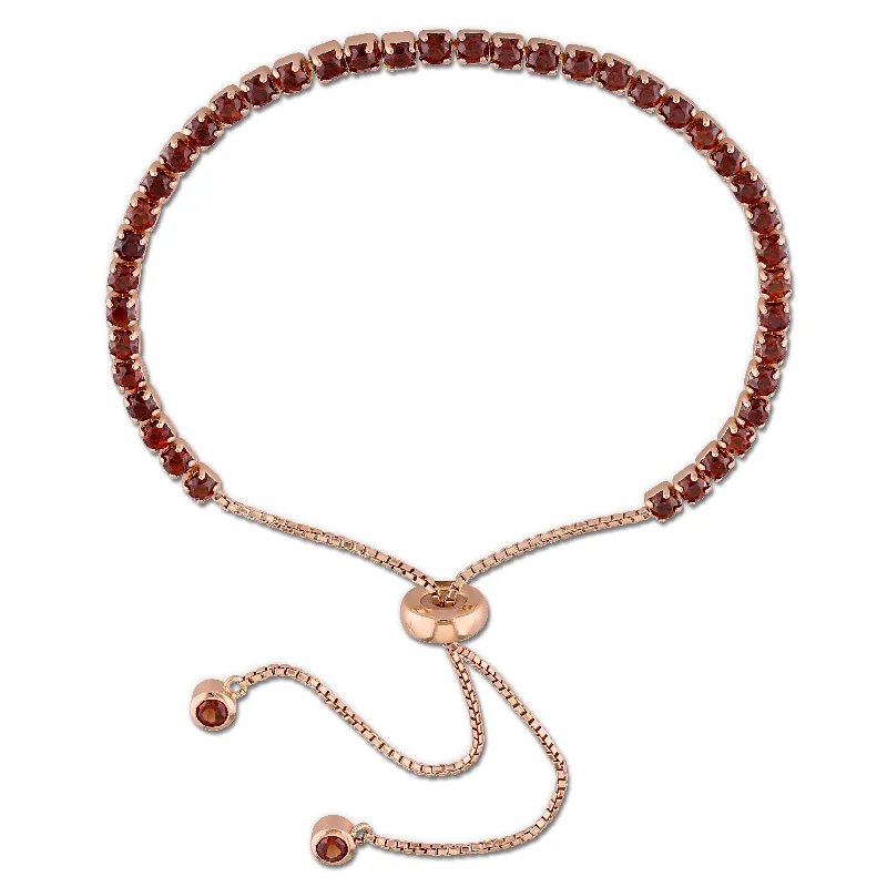 Jewelry Sale – Exclusive Styles At Lower Prices 3 3/4 CT TGW Garnet Tassel Bolo Bracelet in Rose Plated Sterling Silver
