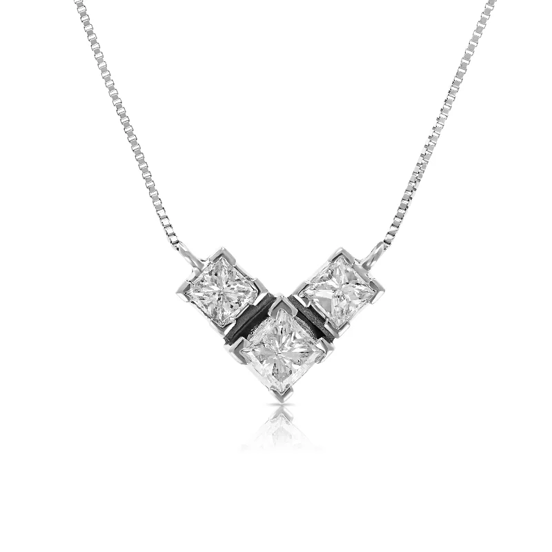 Premium Jewelry, Premium Discounts – Act Fast 3/4 cttw 3 Stone Princess Cut Diamond Pendant Necklace 14K White Gold with Chain