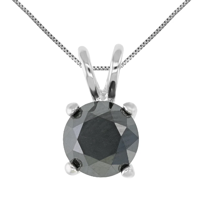 3.50 cttw Black Diamond Solitaire Pendant .925 Sterling Silver Round with Chain