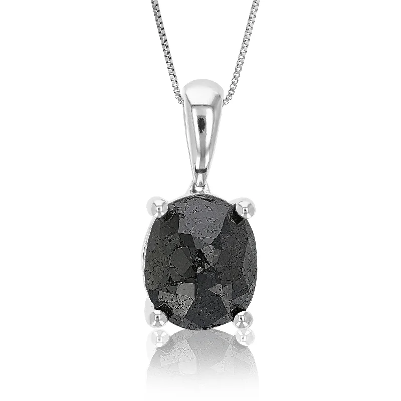 3.50 cttw Oval Shape Black Diamond Pendant Necklace Sterling Silver With Chain