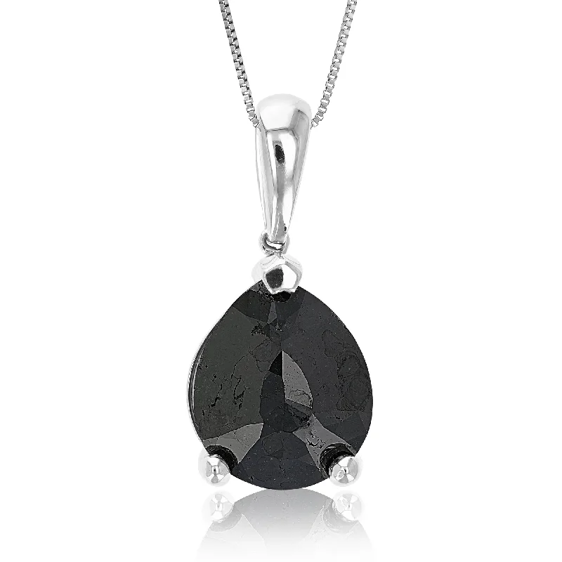 3 cttw Pear Shape Black Diamond Pendant Necklace Sterling Silver With Chain