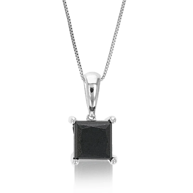 3 cttw Princess Cut Black Diamond Pendant Necklace Sterling Silver With Chain