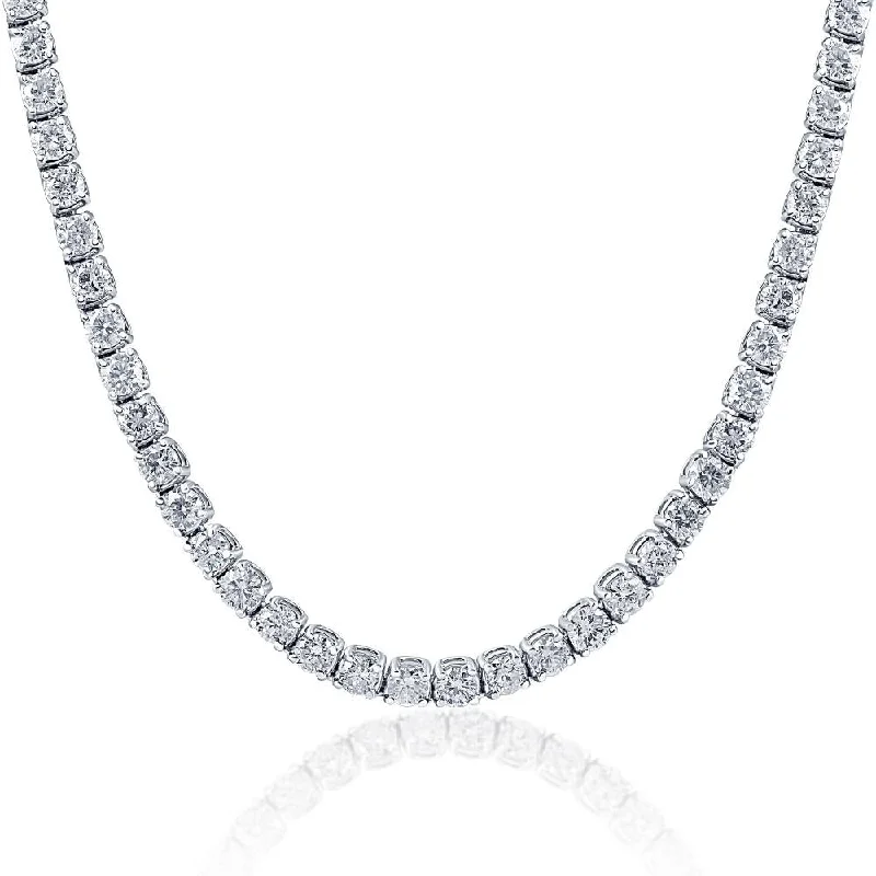 33 Ct Round-Cut Diamond Tennis Necklace 14K White Gold 18"