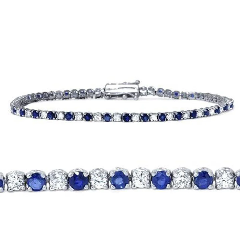 Shop Stylish Jewelry Now And Save Big 3ct Blue Sapphire & Diamond Genuine Tennis Bracelet 14K White Gold
