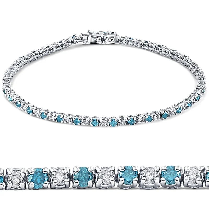 Flash Sale On Stunning Jewelry – Don't Miss Out 3ct Blue & White Diamond Tennis Bracelet 14K White Gold 7"