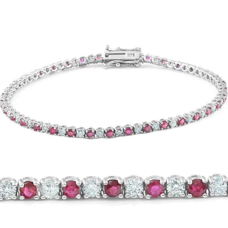 Affordable Luxury Jewelry For Every Occasion 3ct Genuine Ruby & Real Diamond Tennis Bracelet 14K White Gold