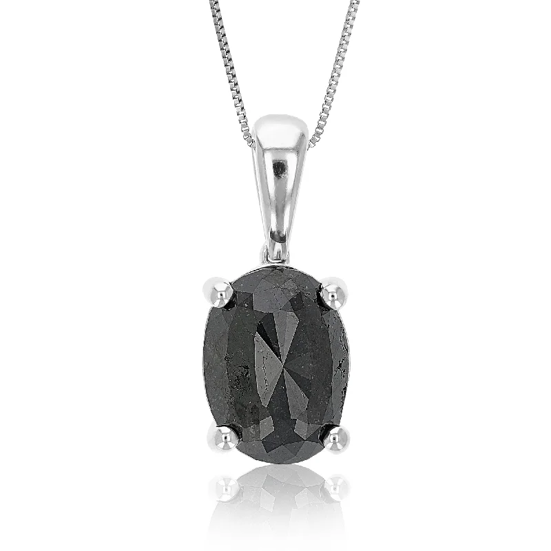 4 cttw Oval Shape Black Diamond Pendant Necklace Sterling Silver With Chain