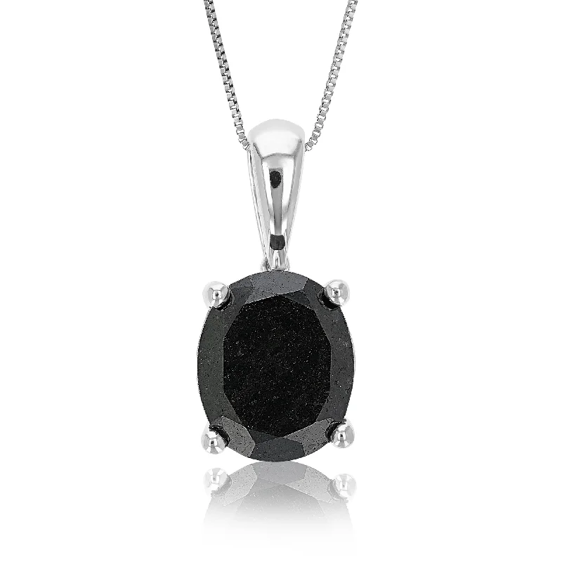 5 cttw Oval Shape Black Diamond Pendant Necklace Sterling Silver With Chain