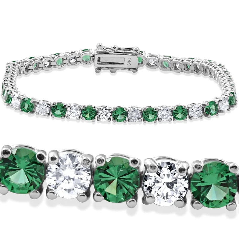 Trending Jewelry Styles Now At Limited-Time Discounts 8ct Emerald & Diamond Tennis Bracelet 14K White Gold 7"