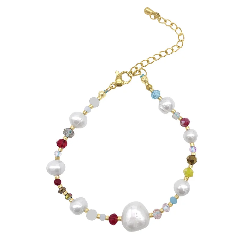 Adornia Freshwater Pearl and Color Mix Beaded Bracelet gold