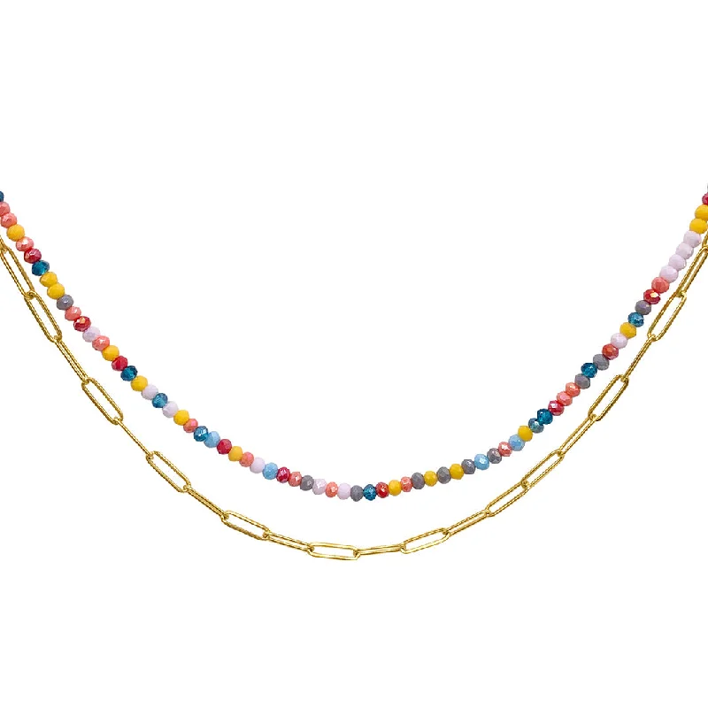 Exclusive Gemstone Jewelry Markdowns – Shop Now Adornia Multi Color Bead and Paper Clip Chain Double Necklace gold