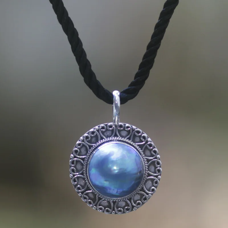 Trending Jewelry Now At Unbeatable Prices Blue Indonesian Moon Cultured Pearl Silver Necklace