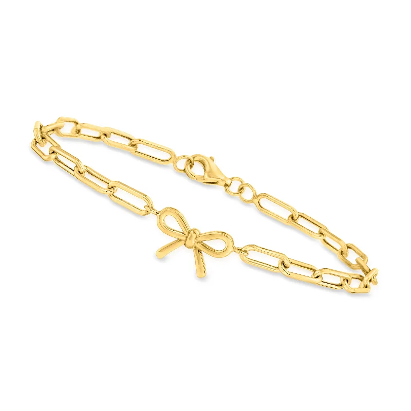 Personalized Jewelry Sale – Meaningful Gifts At Great Prices Canaria 4mm 10kt Yellow Gold Paper Clip Link Bracelet With Bow Charm